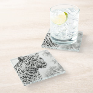 African Leopard Pencil Drawing Glass Coaster
