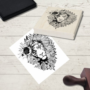 African Lion Animal Art Colouring Page Rubber Stamp