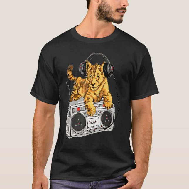 African Lion Cub Boombox Blaster Hip Hop  By Zamir T-Shirt (Front)
