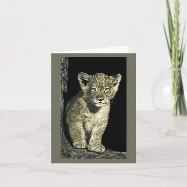 African Lion Cub Card - "Little King" (Front)