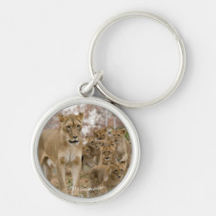 African Lion Cubs with Mother Key Ring