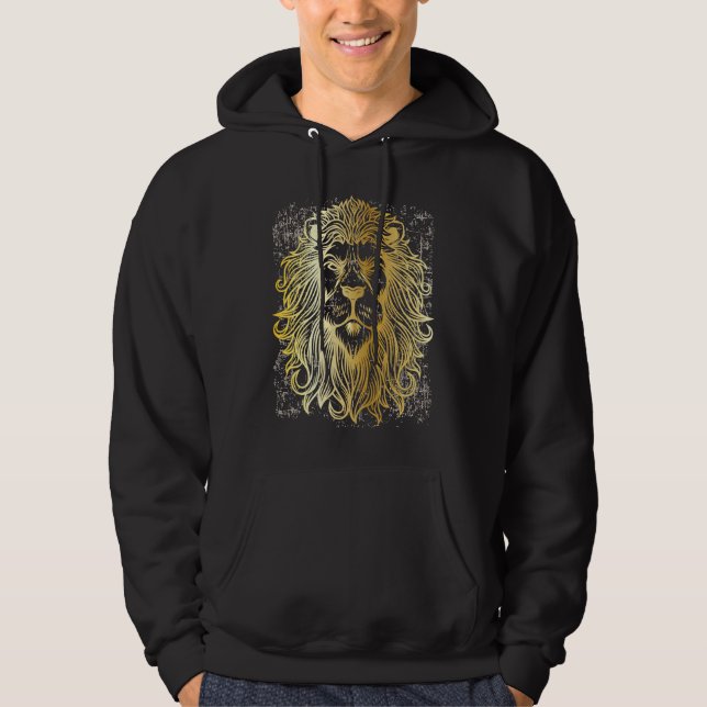 African Lion Golden Grunge Retro Style Hoodie (Front)