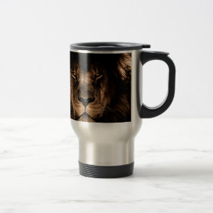 african lion mane close eyes travel mug