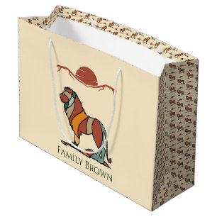 African Lion on Savanna Sunset Family Name Large Gift Bag