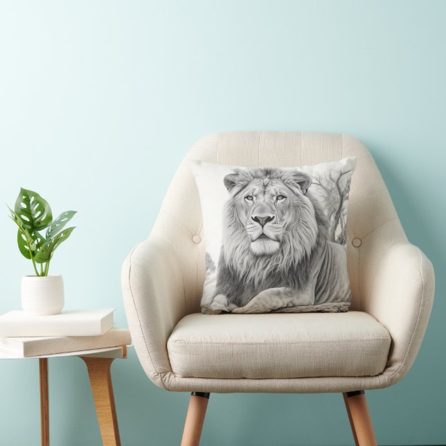 African Lion Pencil Drawing Cushion (Chair)