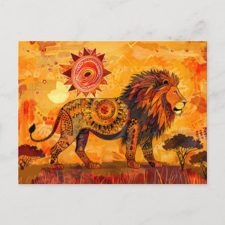 African lion portrait in tribal style holiday postcard