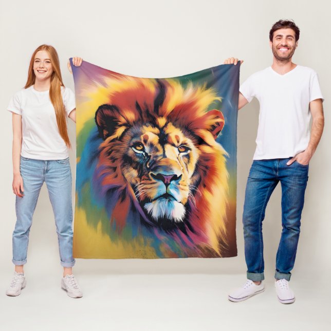African Lion Safari Blanket - Rainbow Fleece (In Situ)