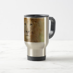 African Lion Wildlife Watercolor Portrait Travel Mug