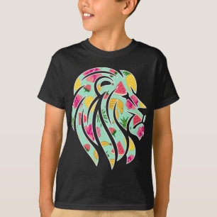 African Lion with Tropical Fruit Pattern T-Shirt