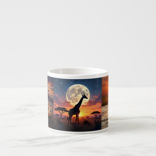 African Lion & Zebra Sunset Espresso Mug (Front)
