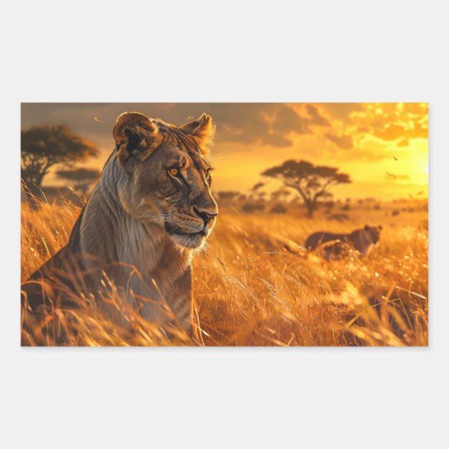 African Lioness Rectangular Sticker (Front)