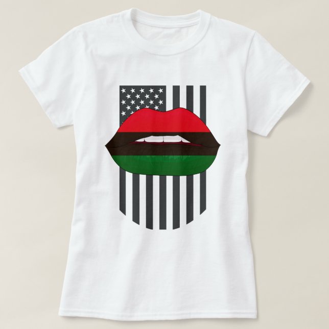 African Lips Red Green Black History Month T-Shirt (Design Front)