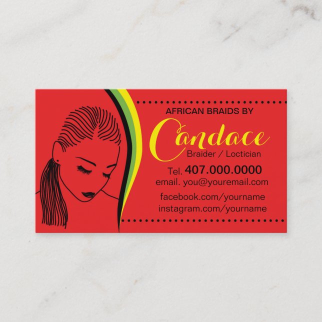 African Loctician Hair Braider Salon Business Card (Front)