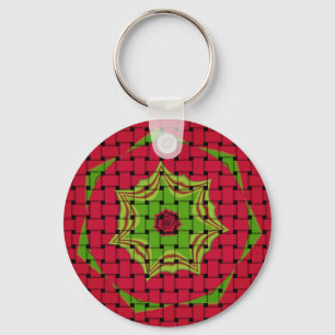 African Lovely Woven Red and Lemon Green Design Key Ring