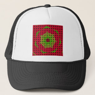 African Lovely Woven Red and Lemon Green Design Trucker Hat