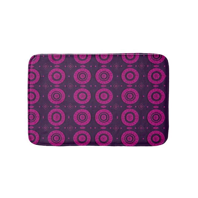 African Magenta Geometric Circle Pattern Bath Mat (Front)