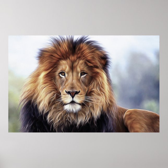 African Male Lion Digital Oil Painting Poster (Front)