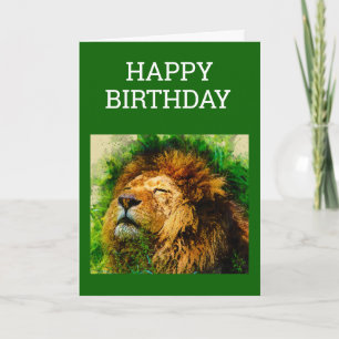 African Male Lion Watercolor Birthday Card