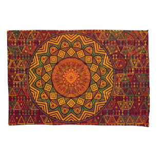 African mandala, Polynesian circular designs. Pillowcase