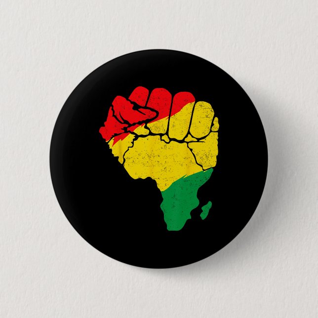 African Map Fist Unity Juneteenth Pride Black Hist 6 Cm Round Badge (Front)
