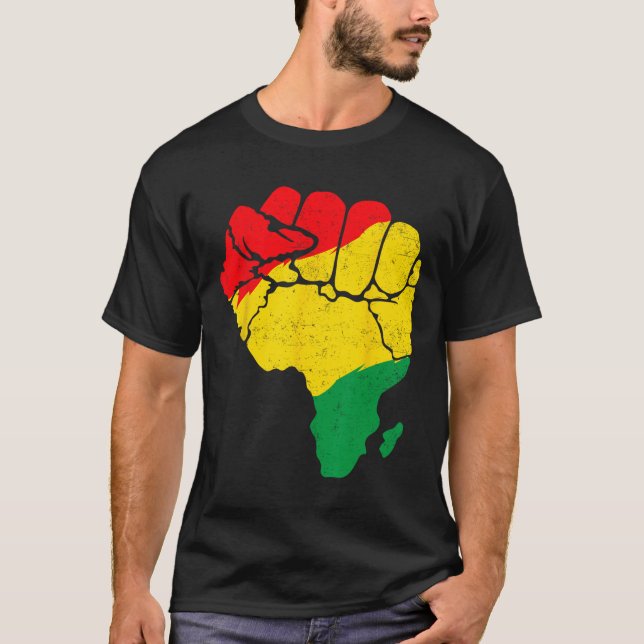 African Map Fist Unity Juneteenth Pride Black Hist T-Shirt (Front)