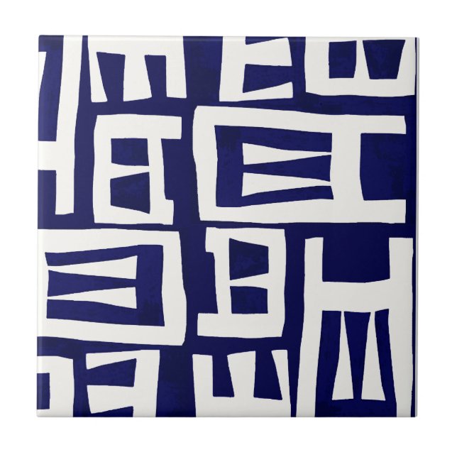 African Map - Navy Ivory Tile (Front)