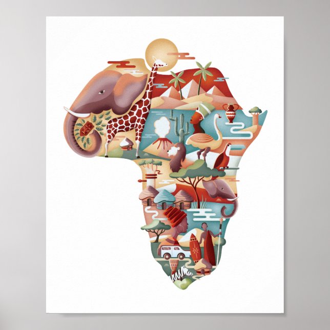 African map wildlife & culture collage Poster (Front)