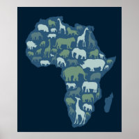 African map with animals silhouette