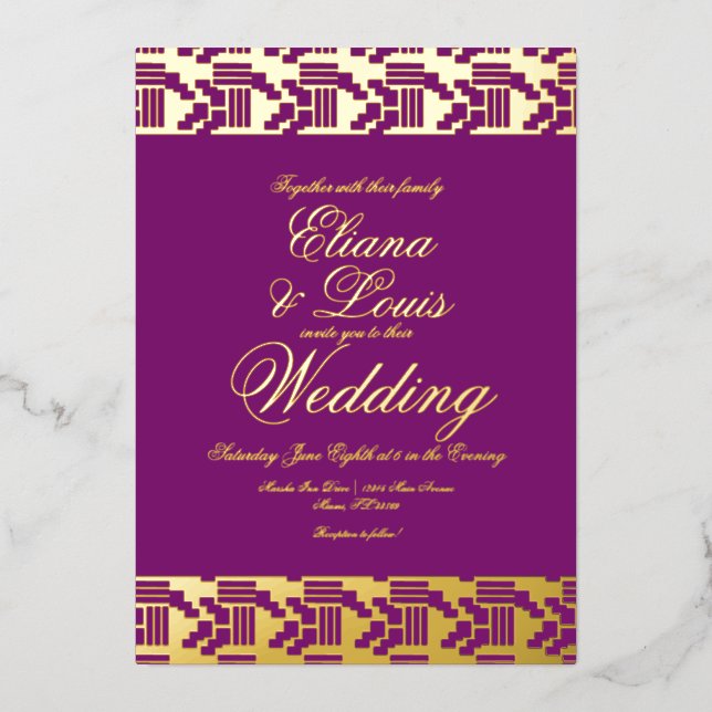 African Marking Wedding Pressed  Foil Invitation (Front)
