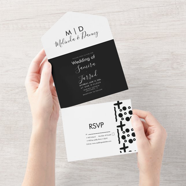 African Markings Black White Hand Drawn Wedding All In One Invitation (Tearaway)