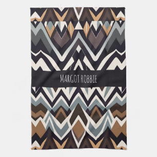 African Marocco Triangle Geometric Brown Pattern Tea Towel
