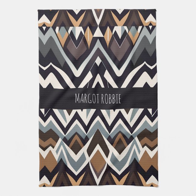 African Marocco Triangle Geometric Brown Pattern Tea Towel (Vertical)