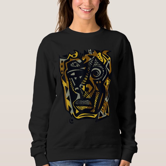 African Mask Graffiti Abstract Outsider Artwork Gr Sweatshirt (Front)