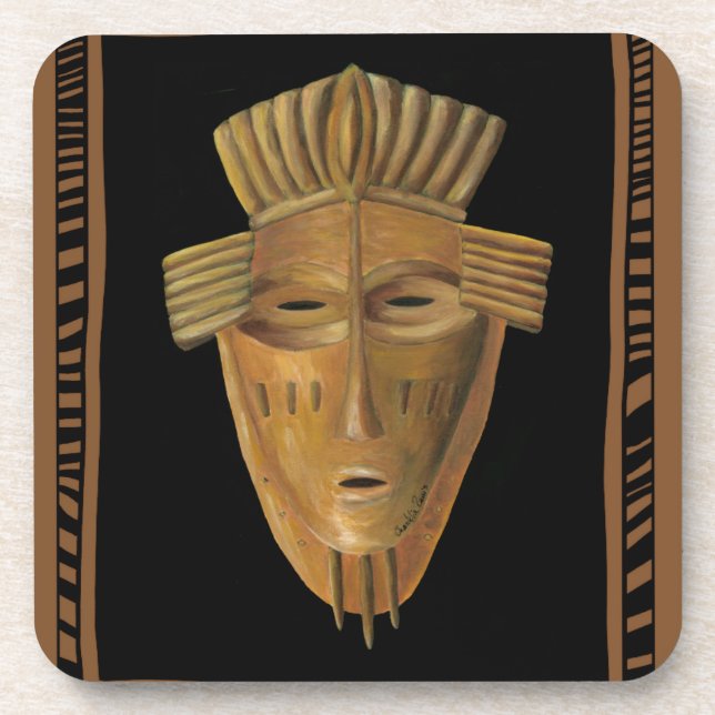 African Mask Painting by Chariklia Zarris Coaster (Front)