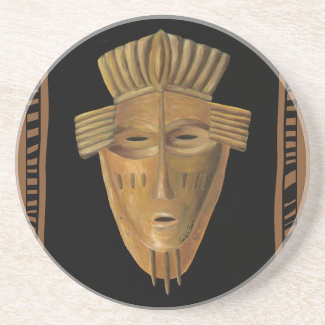 African Mask Painting by Chariklia Zarris Coaster (Front)