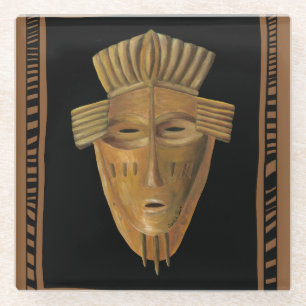 African Mask Painting by Chariklia Zarris Glass Coaster