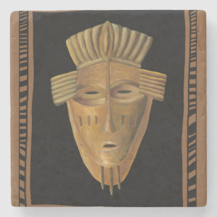 African Mask Painting by Chariklia Zarris Stone Coaster