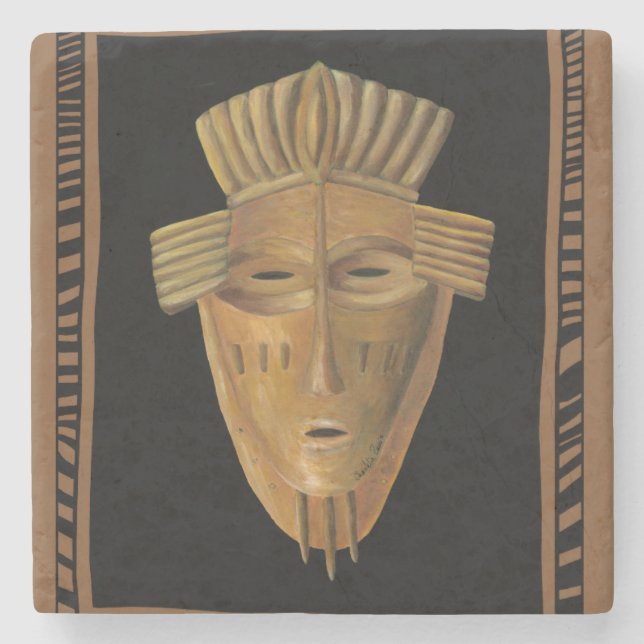African Mask Painting by Chariklia Zarris Stone Coaster (Front)