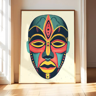 African Mask Poster Art Print, Vintage Retro Landm