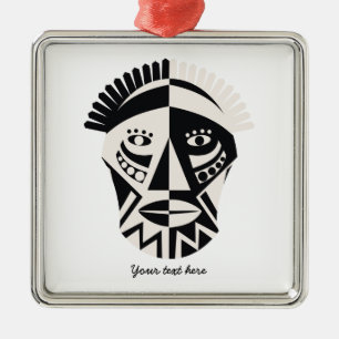 African mask primitive folk art metal tree decoration