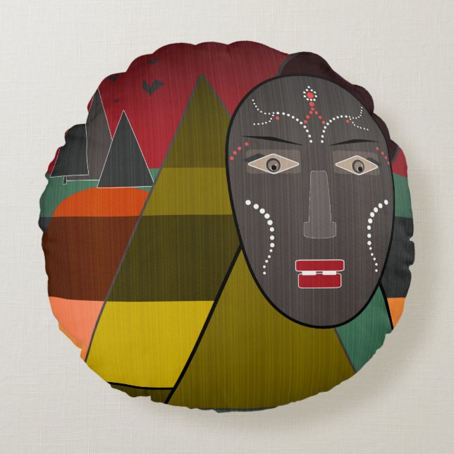 African mask round cushion (Front)