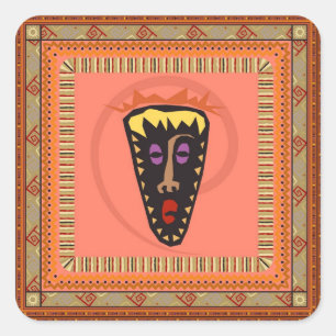 African mask square sticker