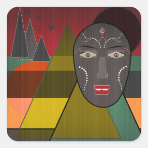 African mask square sticker