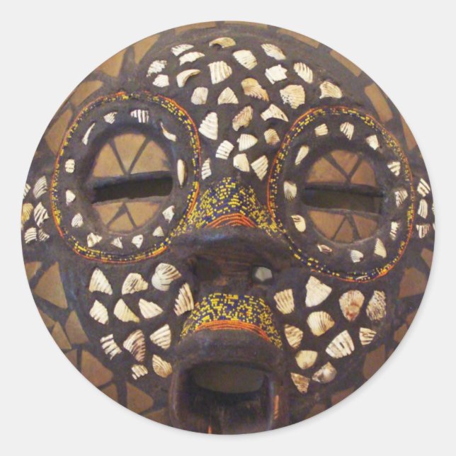African mask with cowrie shells classic round sticker (Front)