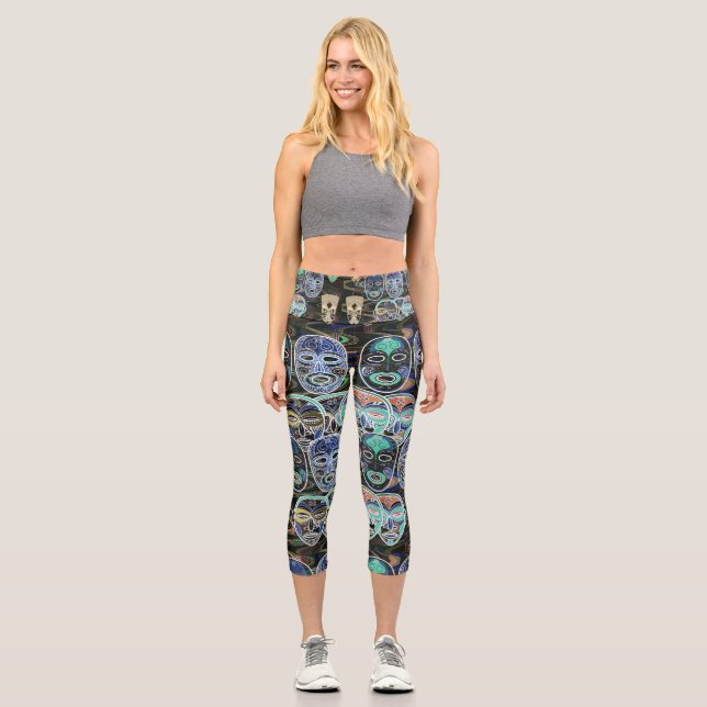 African Masks V1 Capri Leggings (Front)
