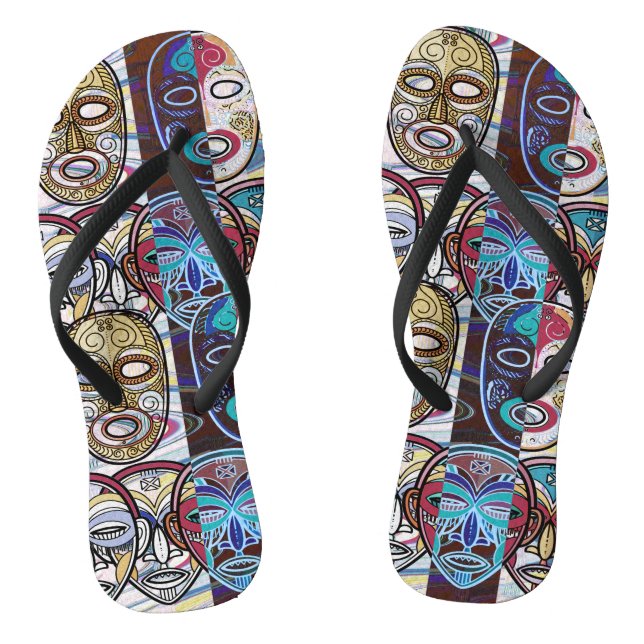 African Masks V2 Flip Flops (Footbed)