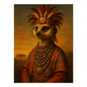 African Meerkat Tribal Chief   Savannah Portrait Poster