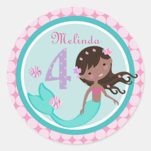 African Mermaid Age Four Birthday Sticker