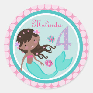 African Mermaid Age Four Birthday Sticker