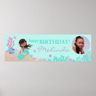 African Mermaid Birthday Banner Poster